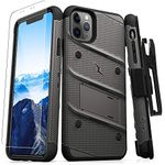 Zizo Bolt Cover - Case for iPhone 11 Pro with Military Grade + Glass Screen Protector & Kickstand and Holster (Metal Gray/Black)