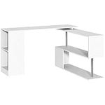 HOMCOM L-Shaped Computer Desk, 360° Rotating Corner Desk with Storage Shelves, 140 x 120cm Study Workstation for Home Office, White