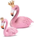 MEANT2TOBE Pink Flamingos with Golden Crown - Pink Miniature Flamingo Figurines in 2 Sizes, 5.9"x4.7" and 3.3"x2.7" - Home Decoration and Garden Statue Ornament - Ideal for Indoors and Outdoors