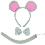 Skeleteen Mouse Costume Accessory Set - Grey and Pink Ears Headband, Bow Tie and Tail Accessories Set for Rat Costume for Toddlers and Kids