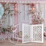 UNIQUE WOOD ART Floral Folding Pet Gate | Baby Gate for Stairs | Step Over Fence for Stairs | Baby Safety Fence Dog Gate | Room Screen Separator| Room Divider Partition Safety Mesh Gate 2 Panel