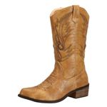 SheSole Women's Western Cowgirl Cowboy Boots Wide Calf Pointed Toe Low Heel Fashion Country Boots Tan