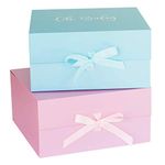 MJ Green Events Oh Baby Shower Box with Ribbon & Magnetic Closure - Doubles as Baby Keepsake Boxes with Lids - 12 x 12 x 6 in. Light Pink Baby Boxes for Baby Shower with 'Oh Baby' in White