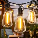Brightown Solar String Lights Outdoor 70FT(60+10) with Remote Cable Ties and Hooks, ST38 Patio Lights with 25 LED Shatterproof Bulbs, 3 Light Modes, Dimmable Hanging Lights for Backyard Pergola Decor
