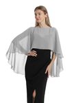 Hotshawl Capelets for Women Chiffon Cape Shawls and Wraps for Evening Dress Wedding Capes Cover Up, Silver Gray, One Size