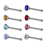 JewelrieShop 40pcs Nose Studs Stainless Steel CZ Nose Rings Stud Piercing Jewelry Bone Studs for Women Men Hypoallergenic 22G, 2mm, Metal