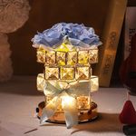 Flower Lamp with Roses - Birthday Gifts for Women Mom, Fake Flowers in Vase, 3 Color Temps & Dimmable, Valentines Day Mothers Day Nightstand Office Decor for Women (Blue)