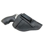 The Defender Leather IWB Holster - Fits Most J Frame Revolvers Incl. Ruger LCR, S&W 442/642, Taurus, Charter & Most .38 Special Revolvers - Made in USA - Black - Right Handed