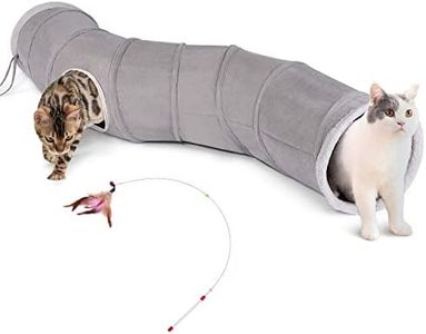 Ownpets Cat Tunnel S-Shape Collapsible Cat Play Tunnel with Interactive Feather Wand Large Pet Tunnel Tube Toy for Cat Kitten Kitty Puppy Rabbit