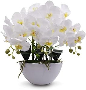 Faux Orchid Artificial Flowers with White Ceramic Vase, Artificial Plants for Office Desk,Exhibition Center and Home Table Decor Indoor