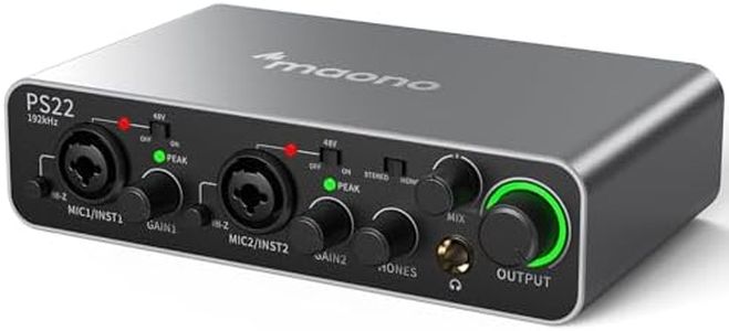 MAONO USB Audio interface for PC with 60 dB Pro-preamp, 24bit/192kHz, Dual USB interface for PC&Smartphone, Routing Software for Home Recording, Music Production, Guitar, Podcast, Streaming(PS22)