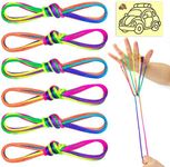 SONGTIY 6PCS Cats Cradle String, 65 Inch Long Rainbow Colourful Finger Rope, Chinese Finger String Games Toy for Kids, Adults, Children's Day, with A Sand Painting, Rainbow