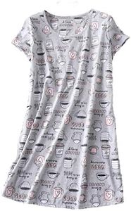 Inadays Women's Cotton Nightgown Sleepwear Short Sleeves Nightshirt Casual Print Sleepdress Loose Comfy Pajama, Cup, X-Large