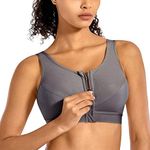 SYROKAN Women's Zip Front High Impact Wireless Racerback High Support Zipper in Front Sports Bra The wild wood 32A