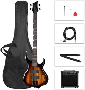 Ktaxon Electric Bass Guitar Full Size Flame Design Bass Set with 20 Watt Amplifier, Portable Bass Bag, Superior Amp Wire, Adjustable Guitar Strap, Plectrum, Wrench Tool(Sunset)