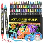 54 Colors Acrylic Paint Pens Markers Set Dual Tip Paint Markers with Fine & Brush Tip for Rock Painting Ceramic DIY Crafts Art Supplies