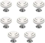 uxcell 8pcs Ceramic Knobs Vintage Knob Drawer Pull Handle Furniture Door Cabinet Cupboard Wardrobe Dresser Decorative Silver Circle White