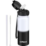 GOPPUS 600ml/20oz Stainless Steel Water Bottle with Straw Insulated Sports Bottle Cold Flask with Straw Double Walled Flip up Metal Water Bottles Leakproof Water Bottle for Gym Sports