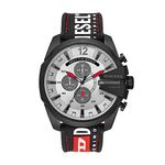 Diesel Mega Chief Stainless Steel and Nylon Chronograph Men's Watch, Color: Black Logo (Model: DZ4512)