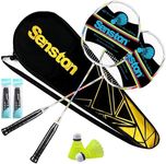 Senston Badminton Rackets Set of 2 Including Badminton Bag, 2 Badminton Shuttlecock, 2 Racquet Grip - Perfect for Beginners