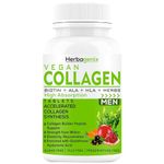 HERBAGENIX Collagen Supplements For Men, Biotin, Hyaluronic Acid Supplement, Vitamin C, E, Hydrolyzed Protein Peptides Booster With Marine Collagen Powder For Skin Whitening, Glow & Hair-60 Tablets