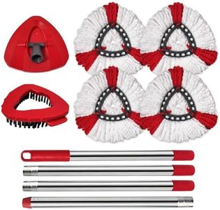 Spin Mop Replacement Set for Vileda EasyWring 1-Tank System 4 Pack Microfiber Refills Compatible with Vileda and O-Cedar Spin Mop One 30-58" Adjustable Mop Handle 1 Scrubber Head 1 Spin Mop Base