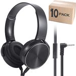 Yoley Bulk Headphones with Microphone 10 Pack for Classroom kids，Wholesale Heavy Duty Wire Headsets with Mic Class Set for School Students Teen Children (10 Black)