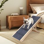 Wooden Folding Dog Ramp for Bed iPetba Non-Slip Adjustable Pet Ramp for Couch for Small Medium Doggie 33.1" Long 5 Levels H10.6 to 20.5" with 5 Paw Traction Mat Cat Ramps for Car Sofa (Up to 40 Lbs)