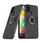 Pikkme Samsung Galaxy M31 / M31 Prime / F41 Back Cover | D5 Tough Armor Bumper | 360 Protection Case | Ring Holder Stand Case (Black)