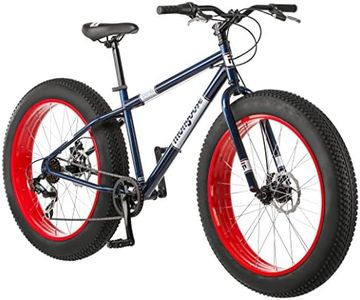 Mongoose Dolomite Fat Tire Mountain Bike, for Men and Women, 26 Inch Wheels, 4 Inch Wide Knobby Tires, 7-Speed, Adult Steel Frame, Front and Rear Brakes, Blue/Red