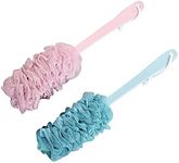 2 Pack Loofah Bath Brush with Long Handle Bath Shower Back Scrubber Body Brush for Men and Women Pink and Blue