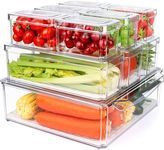 IVODEELA 10 Pack Fridge Organisers with Lids,Stackable Clear Fridge Storage Containers,Refrigerator Organiser With Drain Tray for Vegetable Fruit Cheese Meat Can Storage,BPA Free