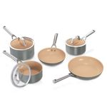 Ninja Extended Life 5-Piece Ceramic Cookware Set, 20 and 24 cm Frying Pans, 16, 18 and 20 cm Saucepans and Lids, Non-Stick, No PFAs, PFOAs, Lead or Cadmium, Oven Safe, Terracotta Grey, CW95000EUUKDB