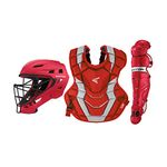 Easton Elite X Baseball Catchers Equipment Box Set | Youth | Red | 2020 | Small Helmet | Chest Protector + Commotio Cordis Foam | Leg Guards | NOCSAE Approved All Play Levels