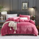 YASMENG Fluffy Velvet Duvet Cover Set Red Queen Size Fall Winter Soft Warm Flannel Comforter Cover Wine Red 90" x 90" Luxury Cozy Plush Fleece Full Reversible Bedding Duvet Cover Set Burgundy 3pcs