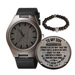 Personalized Wood Watches Gifts for Son, Engraved Handmade Mens Wood Watches for Son from Dad Christmas Anniversary Graduation Gifts