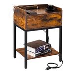 Lerliuo Nightstand with Charging Station and USB Ports, 3-Tier End Side Table with Storage Drawer and Shelf, Modern Bedside Night Stand for Bedroom, Living Room- Retro Brown