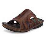 HITZ Men's Brown Leather Open Toe Slippers - 7