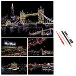 Scratch Art for Adults Kids,Engraving Art Etch Art Scraper Foil Art Paper Holographic Painting Pictures for Adults Kids,Creative Gift Set for Children,Friends,Family,With 4 Tool Set(Tower Bridge)