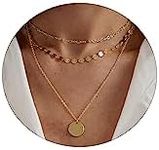 MIDEEO Dainty Layered Choker Neckplaces for Women 14K Gold Plated Layered Necklace Set Layering Necklace Simple Lip Chain Coins Layering Set Women Jewelry Gift