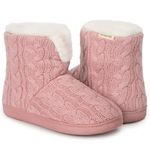 HomeTop Women's Knit Bootie Slippers Fuzzy Warm Memory Foam Indoor House Shoes (7-8, Pink)