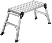 Giantex Work Platform Aluminum Step Ladder Drywall Safe CE Approved of Capacity 330 LBS Heavy Duty Portable Bench Folding Ladders Stool w/Non-Slip Mat (Silver)