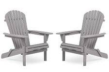Outdoor Wooden Folding Adirondack Chair Set of 2 with Pre-Assembled BackRest, Wood Patio Chair for Garden Backyard Porch Pool Deck Firepit