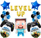 FI - FLICK IN 44 Pcs Minecraft Birthday Decorations Set Game Controller Foil Balloon Level Up Birthday Decoration (Pack of 44, Multicolor)