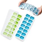 KEPLIN 2 Pack Silicone Ice Cube Trays (25x9.5cm) with Non-Spill Flexible Moulds Lids Easy to Remove Ice Cube Tray LFGB Certified BPA Free Perfect, Cocktails and Other Drinks Green & Blue