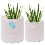 OrganiHaus Indoor Plant Basket, Rope Basket for Organization, 2-Pack White Plant Pot Cover, Woven Storage Basket for Living Room Decor, Woven Planter Pots, Small Laundry Basket 25x25 & 30x30cm