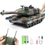 Hitish RC Tank that Shoots for Kids Adults, 2.4G Remote Control Army Tank Toys with Auto Demo Sound Light Smoke, 13 Channel Military Vehicles Model Gift for Boys, Army Green