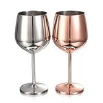 Bruntmor Rose Gold & Silver Stainless Steel Wine Glasses - Set of 2 Stemmed Goblets - 3.7" W x 3.7" H - Ideal for Outdoor Parties, Picnics, and Everyday Meals