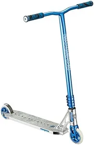 Mongoose Rise 110 Team Freestyle Stunt Trick Scooter, Lightweight Alloy Deck & Heavy-Duty Frame Up to 220 lbs., Bike-Style Grip, High Impact 110mm Wheels, Silver/Blue