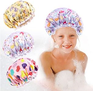 Shower Cap for Kids, 3 Pack Large Reusable Double Layer Waterproof Shower Cap, Washable Plastic Toddler Shower Caps, Elastic Band Bath Hair Cap for Women Girls Spa Salon